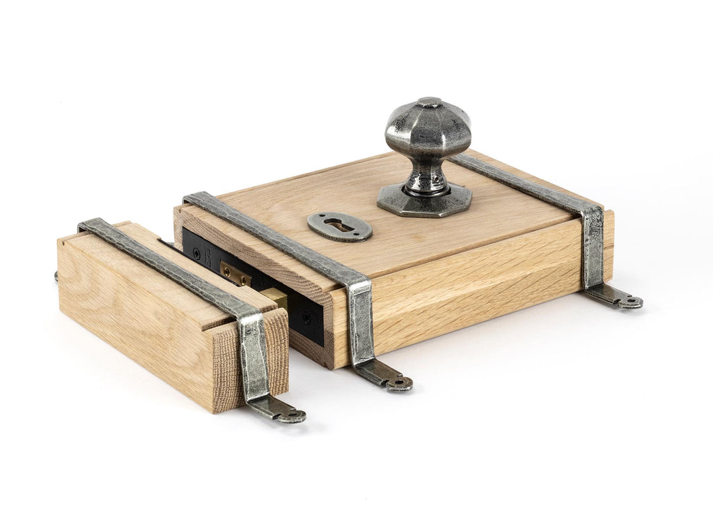 From The Anvil's Pewter Patina Oak Box Lock & Octagonal Knob Set