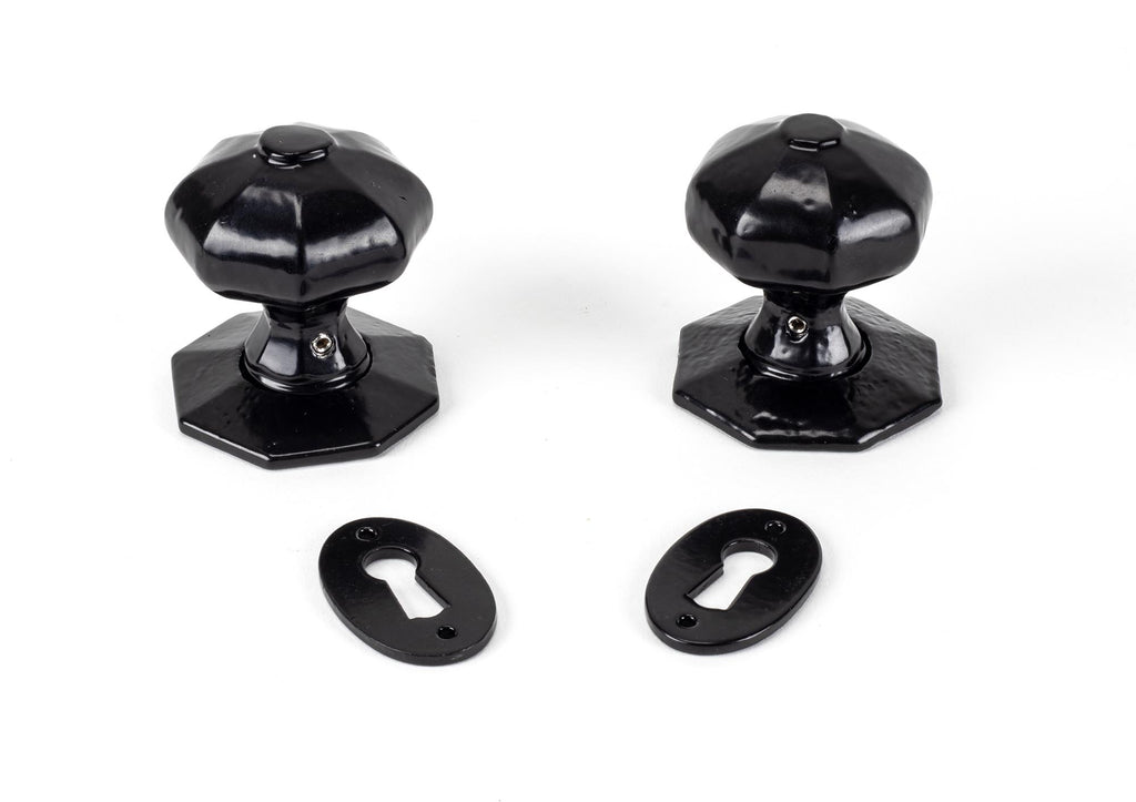 From The Anvil's Black Oak Box Lock & Octagonal Knob Set