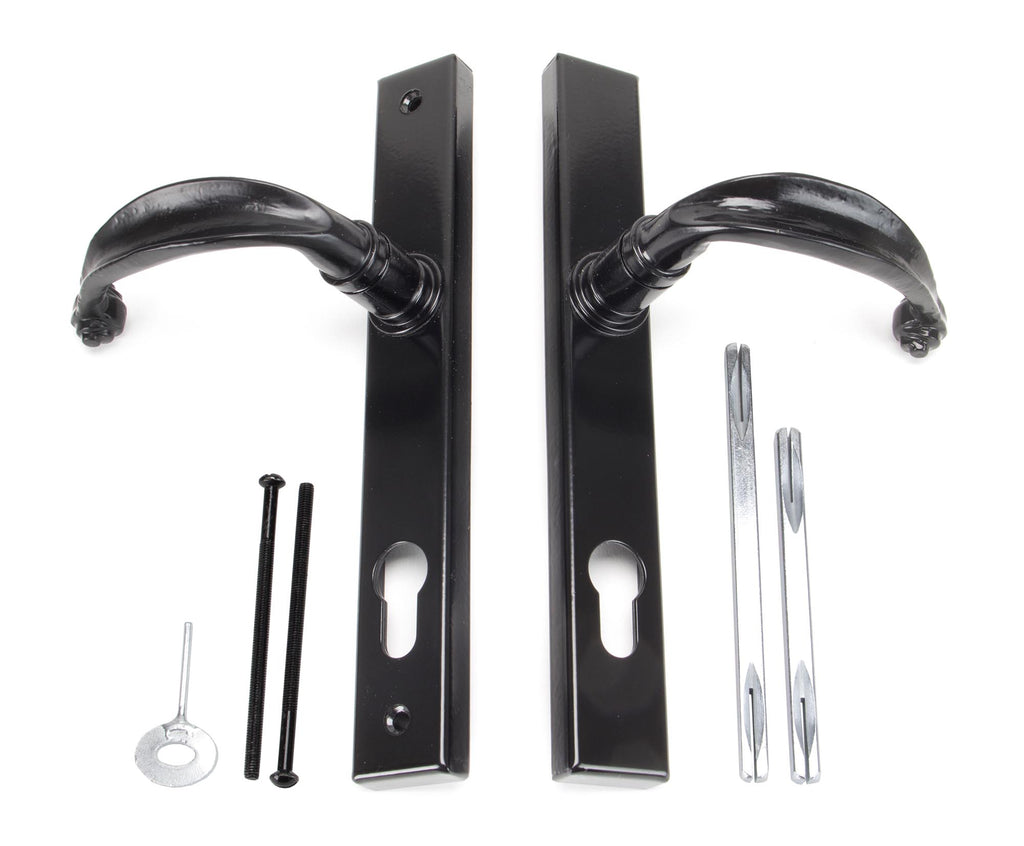 From The Anvil's Black Cottage Slimline Lever Espag. Lock Set