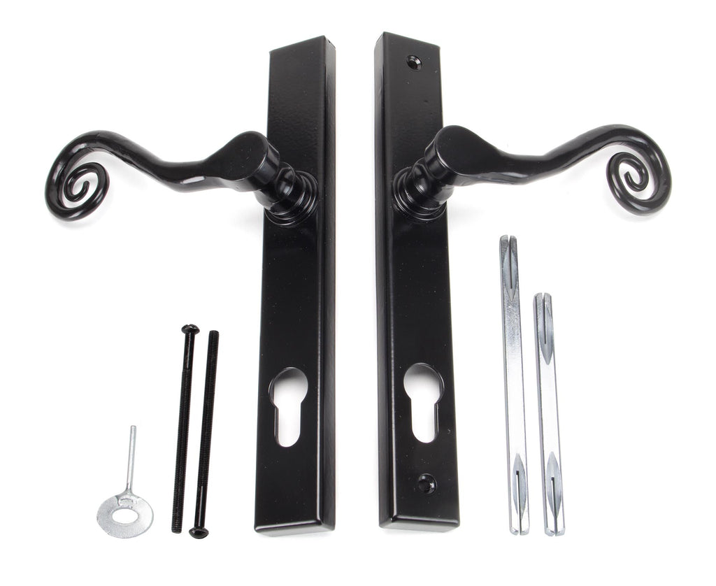 From The Anvil's Black Monkeytail Slimline Lever Espag. Lock Set