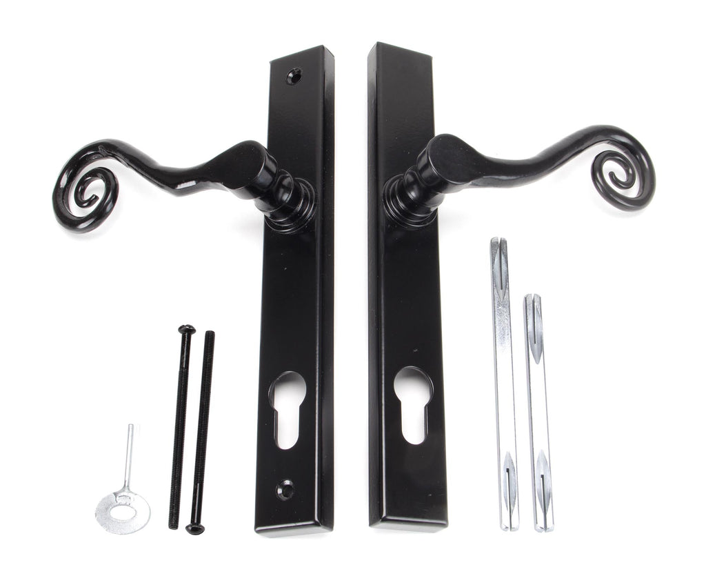 From The Anvil's Black Monkeytail Slimline Lever Espag. Lock Set