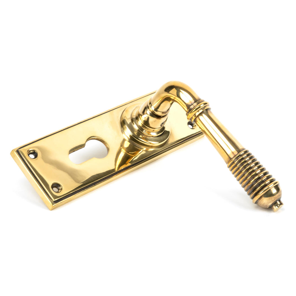 From The Anvil's Aged Brass Reeded Lever Euro Lock Set