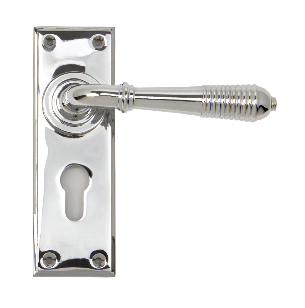 From The Anvil's Polished Chrome Reeded Lever Euro Lock Set