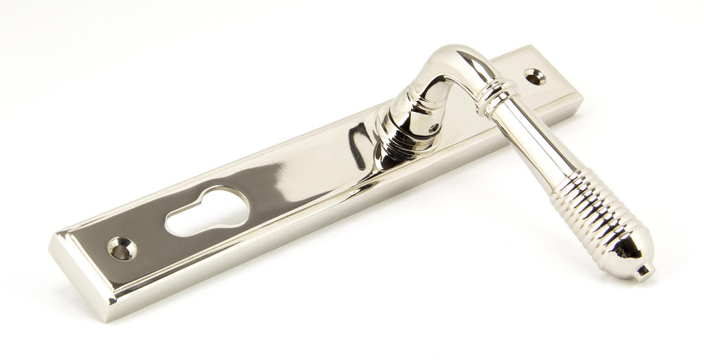 From The Anvil's Polished Nickel Reeded Slimline Lever Espag. Lock Set