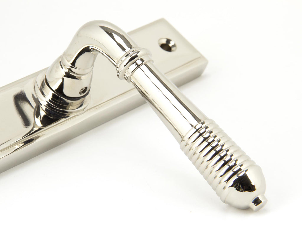 From The Anvil's Polished Nickel Reeded Slimline Lever Espag. Lock Set