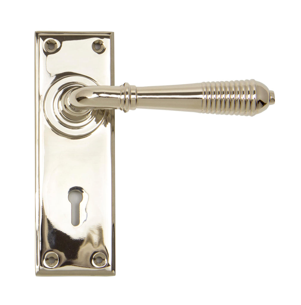 From The Anvil's Polished Nickel Reeded Lever Lock Set