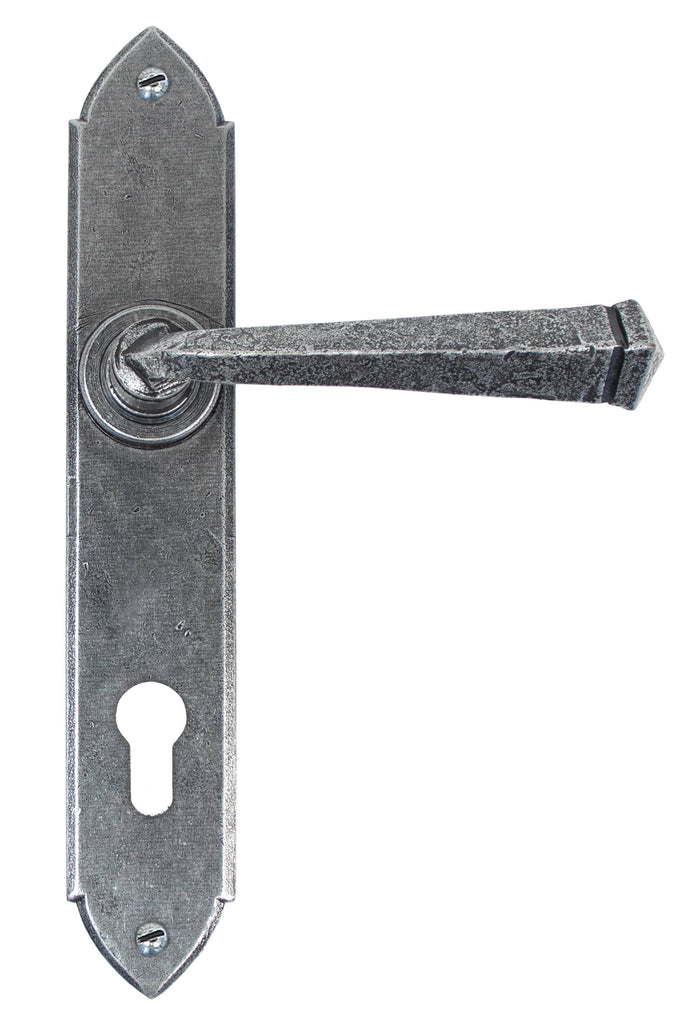 From The Anvil's Pewter Patina Gothic Lever Espag. Lock Set