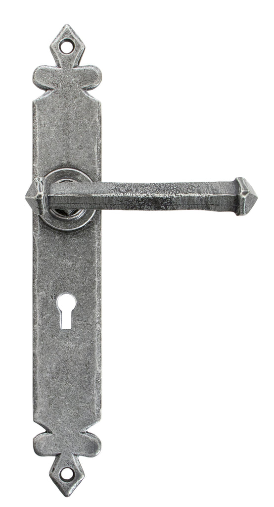 From The Anvil's Pewter Patina Tudor Lever Lock Set