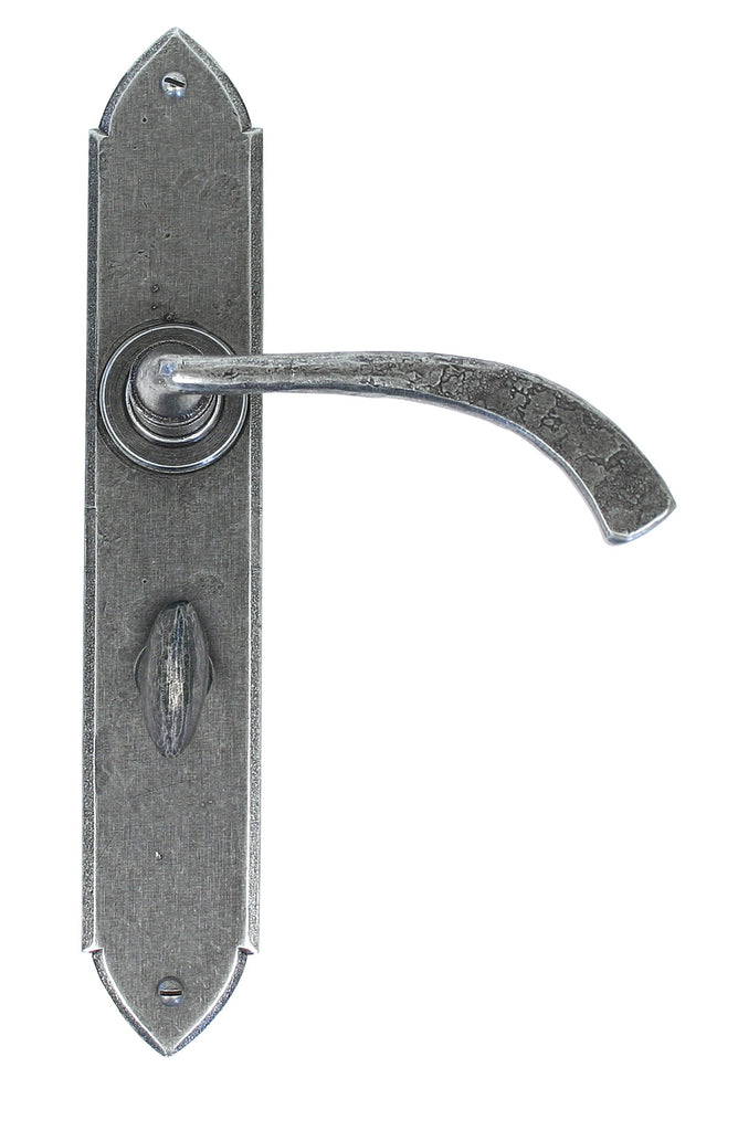 From The Anvil's Pewter Patina Gothic Curved Lever Bathroom Set