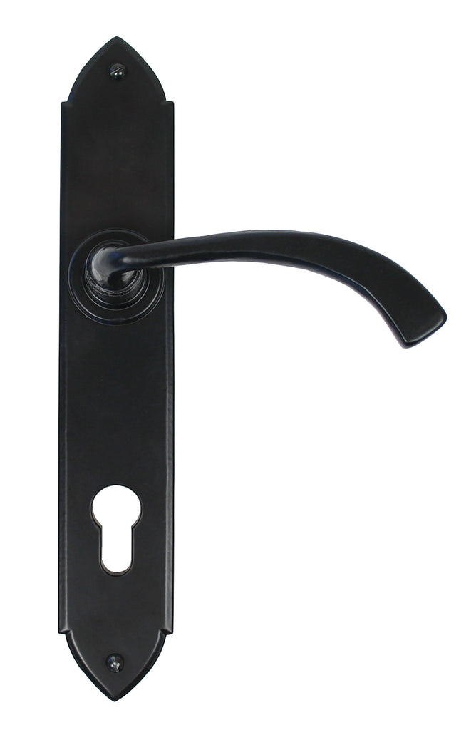 From The Anvil's Black Gothic Curved Lever Espag. Lock Set