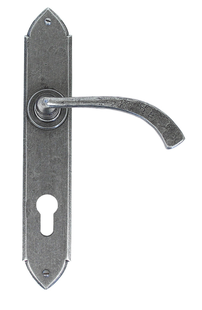 From The Anvil's Pewter Patina Gothic Curved Lever Espag. Lock Set