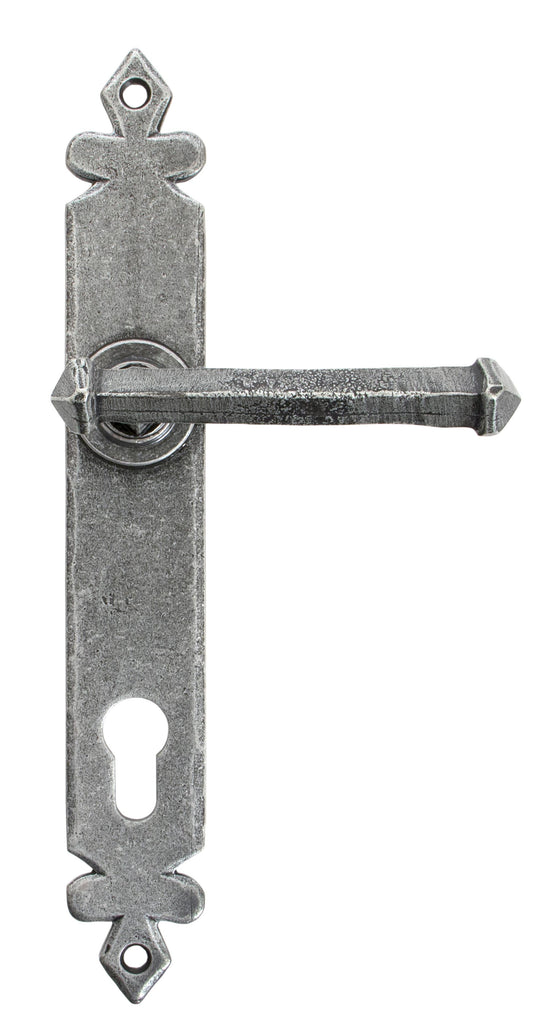 From The Anvil's Pewter Patina Tudor Lever Espag. Lock Set