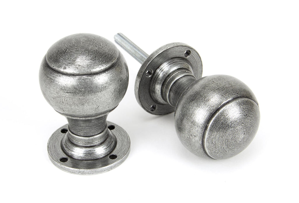 From The Anvil's Pewter Patina Regency Mortice/Rim Knob Set