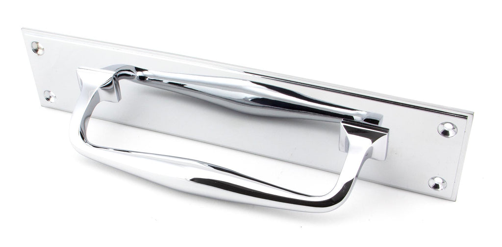 From The Anvil's Polished Chrome Art Deco Pull Handle on Backplate