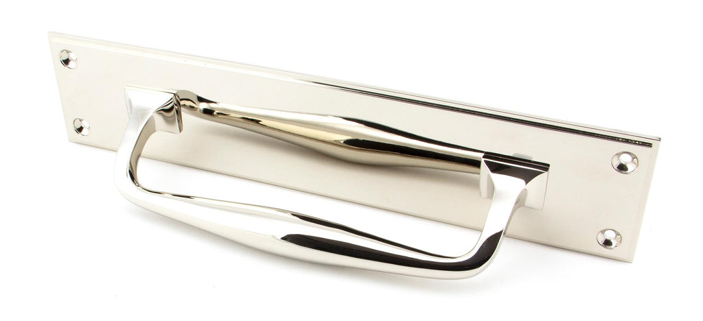 From The Anvil's Polished Nickel Art Deco Pull Handle on Backplate