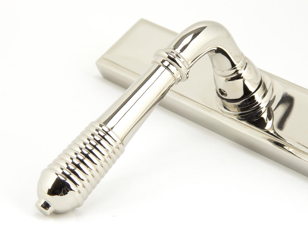 From The Anvil's Polished Nickel Reeded Slimline Lever Espag. Latch Set