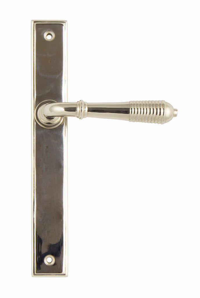 From The Anvil's Polished Nickel Reeded Slimline Lever Espag. Latch Set