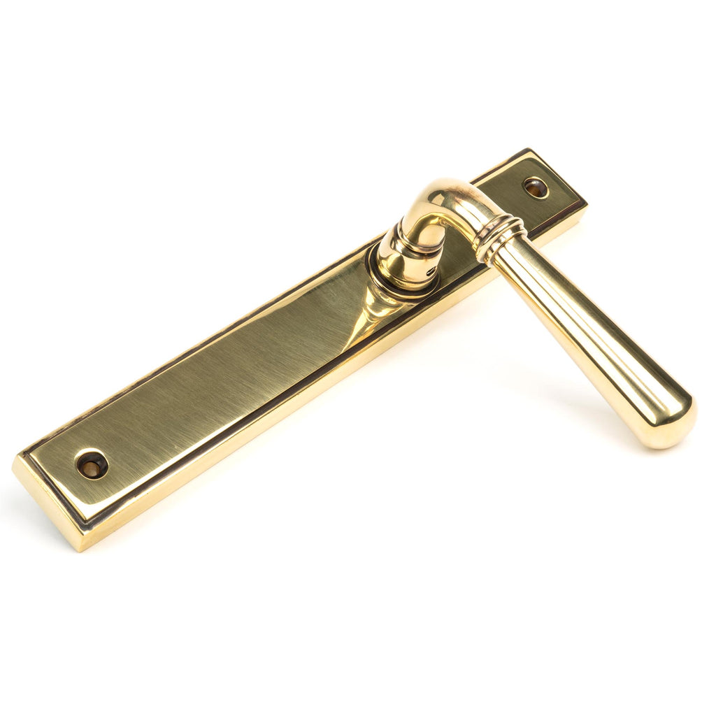 From The Anvil's Aged Brass Newbury Slimline Lever Espag. Latch Set