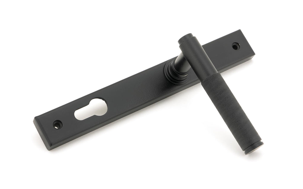 From The Anvil's Matt Black Brompton Slimline Lever Espag. Lock Set