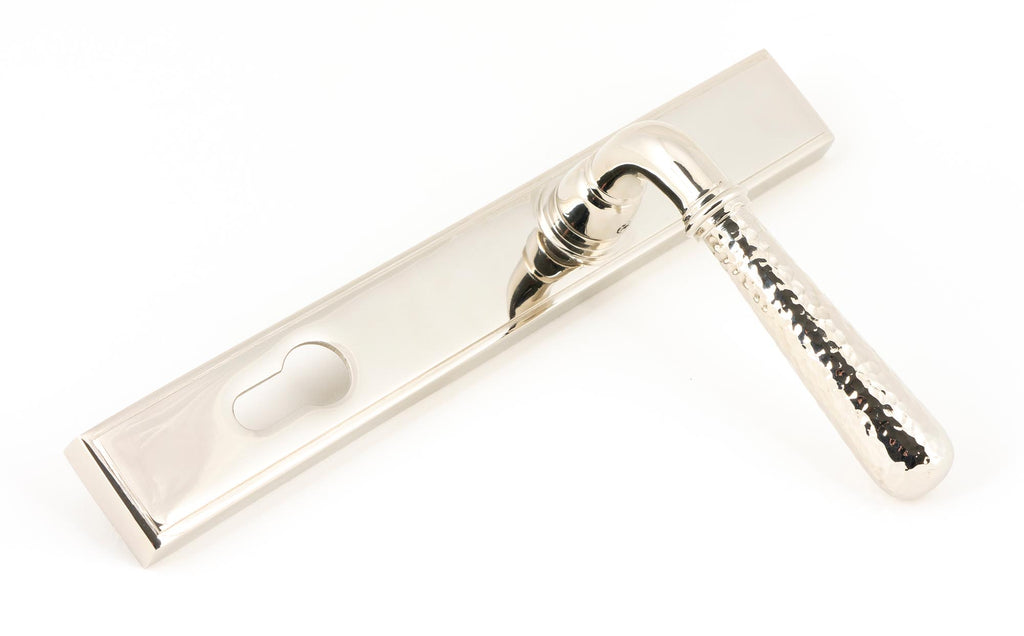 From The Anvil's Polished Nickel Hammered Newbury Slimline Espag. Lock Set