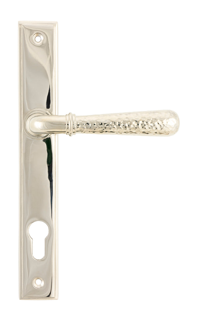 From The Anvil's Polished Nickel Hammered Newbury Slimline Espag. Lock Set