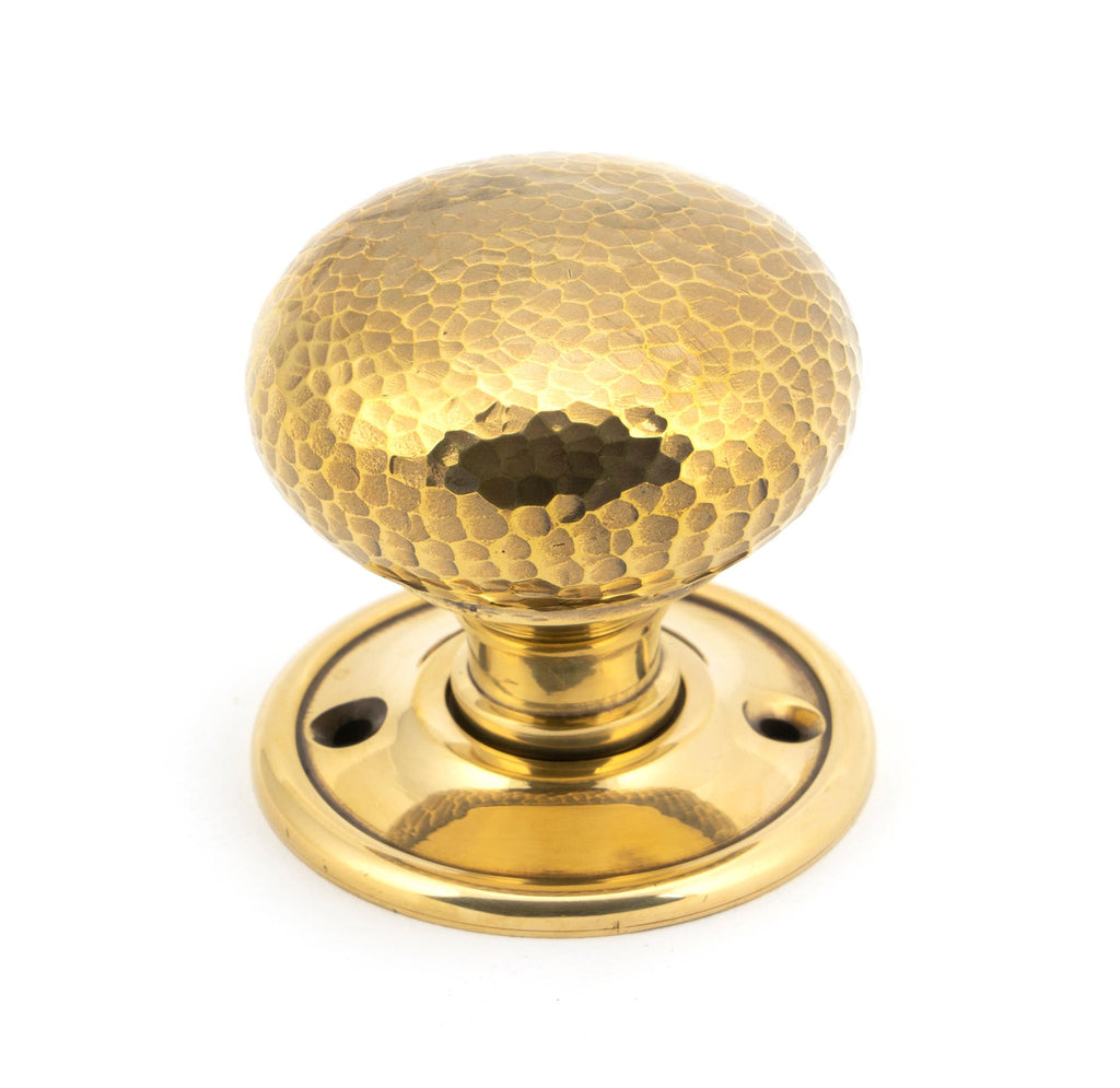 From The Anvil's Aged Brass Hammered Mushroom Mortice/Rim Knob Set