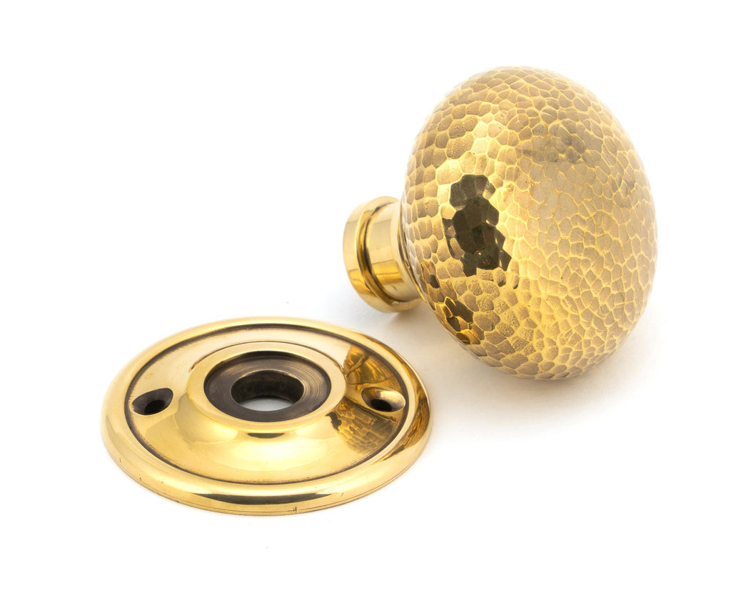 From The Anvil's Aged Brass Hammered Mushroom Mortice/Rim Knob Set