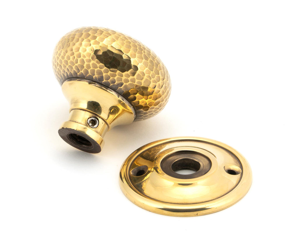 From The Anvil's Aged Brass Hammered Mushroom Mortice/Rim Knob Set