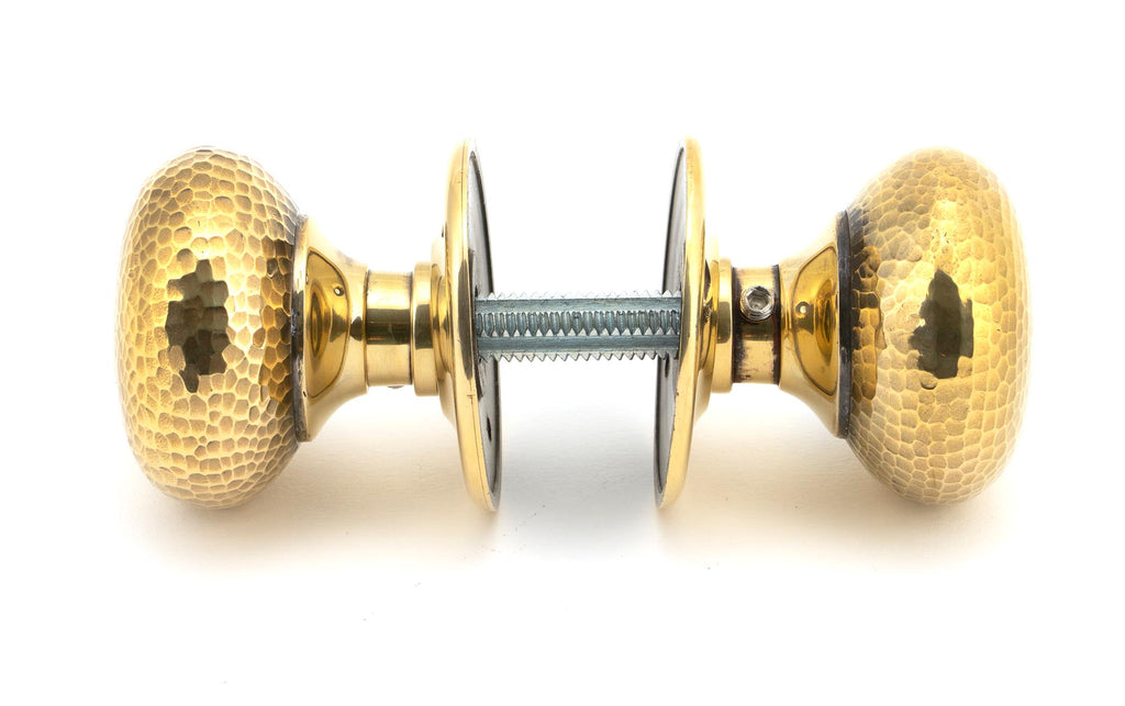 From The Anvil's Aged Brass Hammered Mushroom Mortice/Rim Knob Set