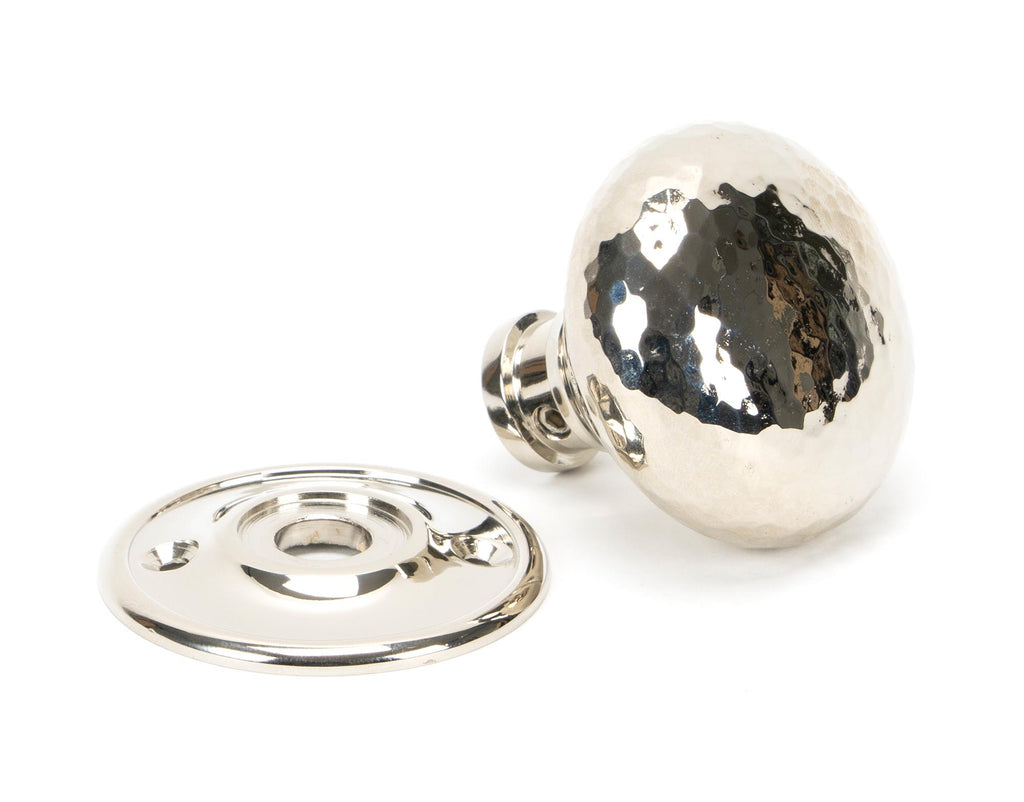 From The Anvil's Polished Nickel Hammered Mushroom Mortice/Rim Knob Set