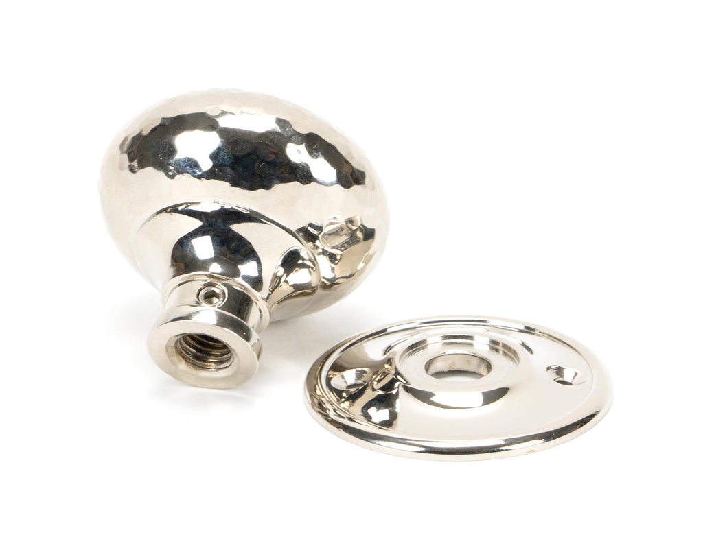 From The Anvil's Polished Nickel Hammered Mushroom Mortice/Rim Knob Set