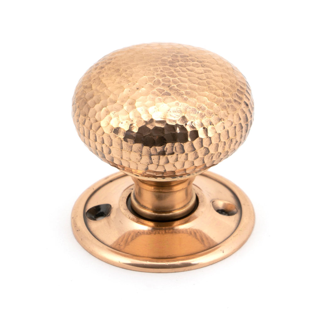 From The Anvil's Polished Bronze Hammered Mushroom Mortice/Rim Knob Set