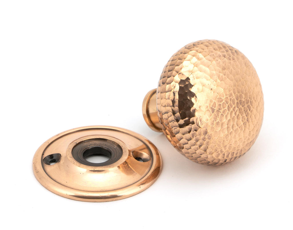 From The Anvil's Polished Bronze Hammered Mushroom Mortice/Rim Knob Set