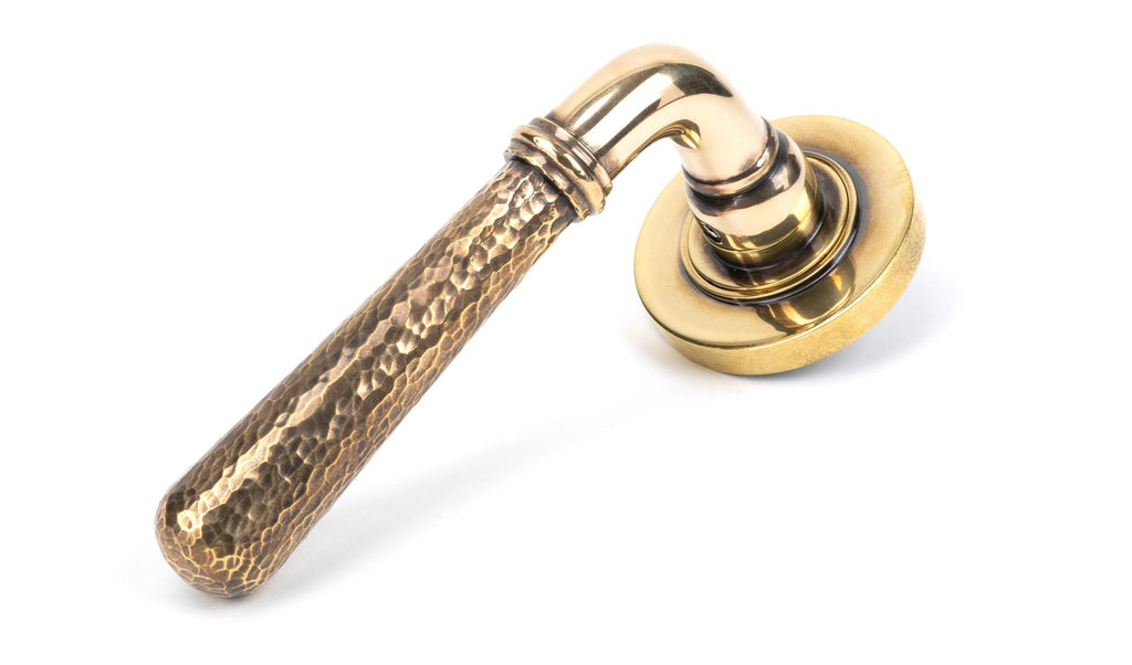 From The Anvil's Aged Brass Hammered Newbury Lever on Rose Set (Sprung)