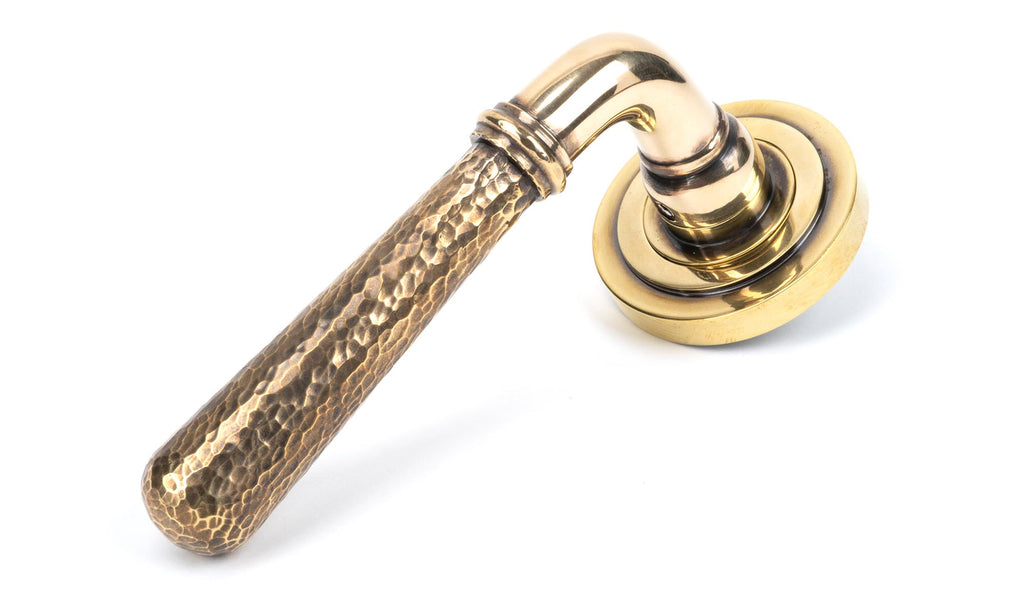 From The Anvil's Aged Brass Hammered Newbury Lever on Rose Set (Sprung)