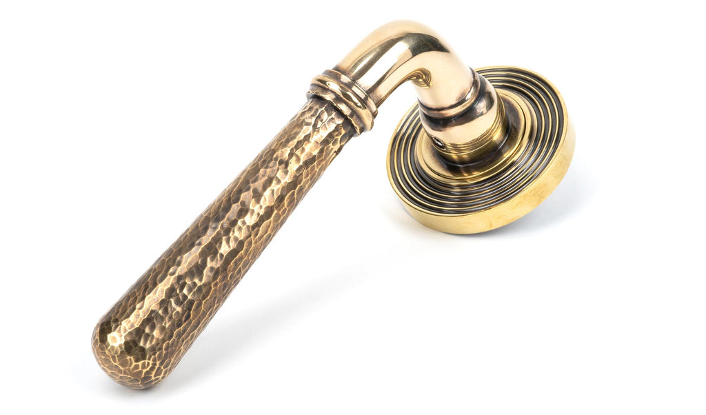 From The Anvil's Aged Brass Hammered Newbury Lever on Rose Set (Sprung)