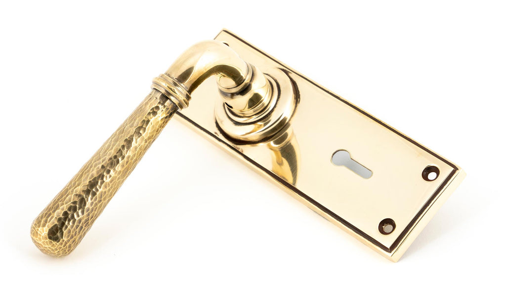 From The Anvil's Aged Brass Hammered Newbury Lever Lock Set