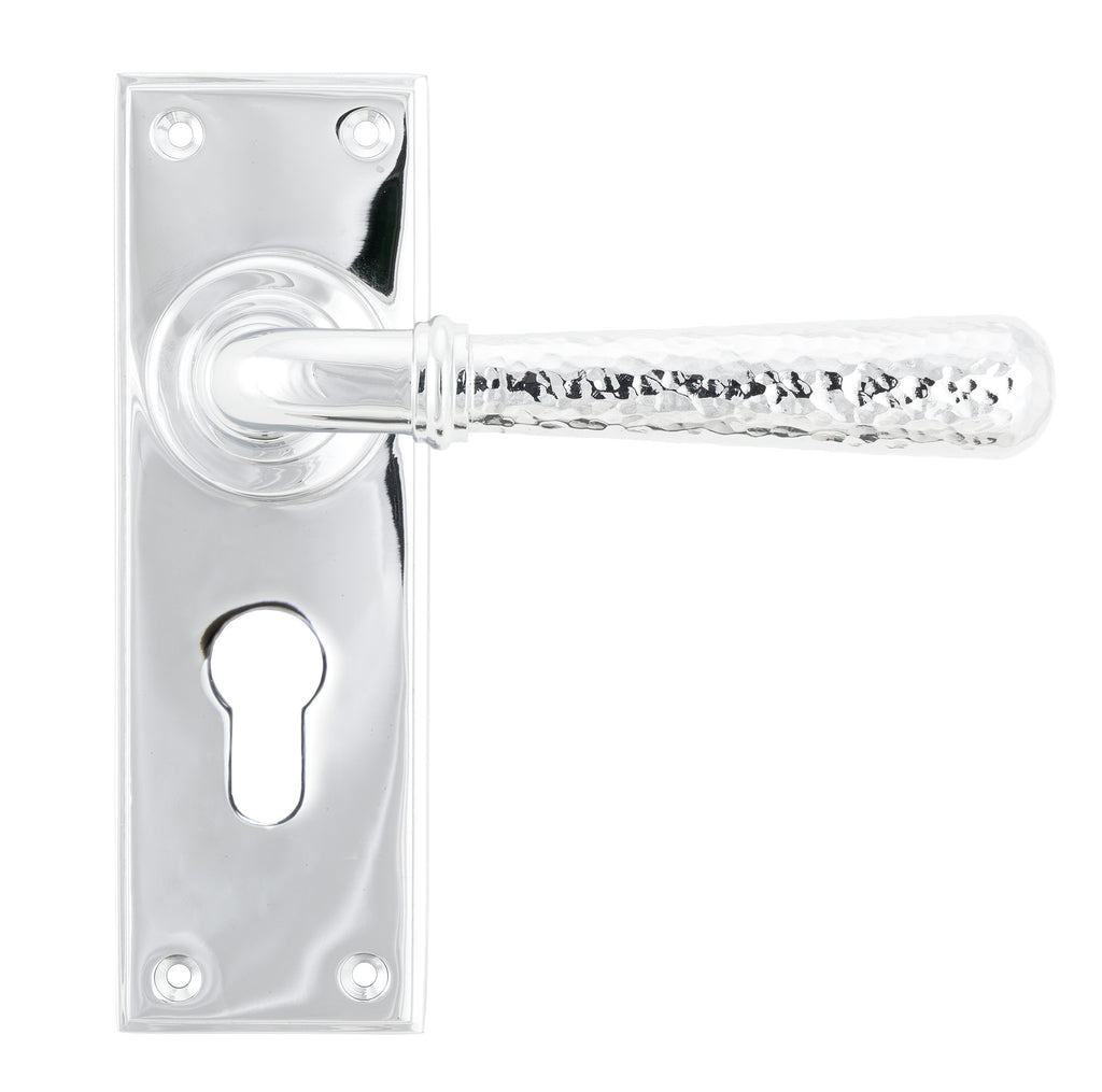 From The Anvil's Polished Chrome Hammered Newbury Lever Euro Lock Set