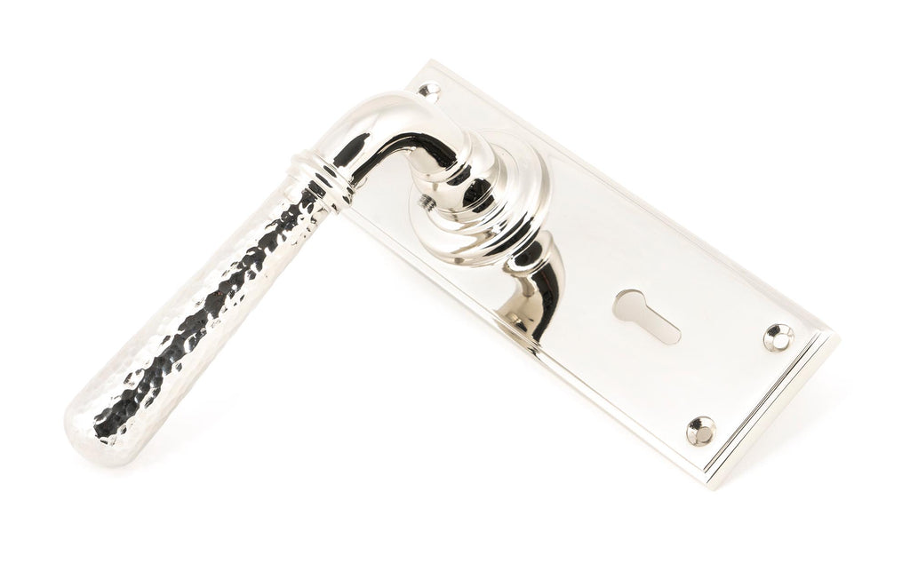 From The Anvil's Polished Nickel Hammered Newbury Lever Lock Set