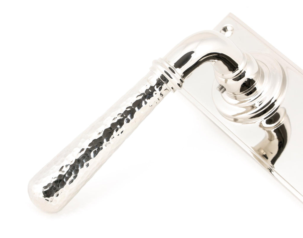 From The Anvil's Polished Nickel Hammered Newbury Lever Lock Set