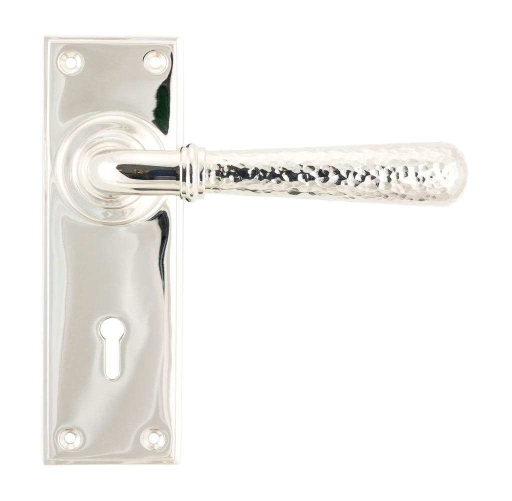 From The Anvil's Polished Nickel Hammered Newbury Lever Lock Set