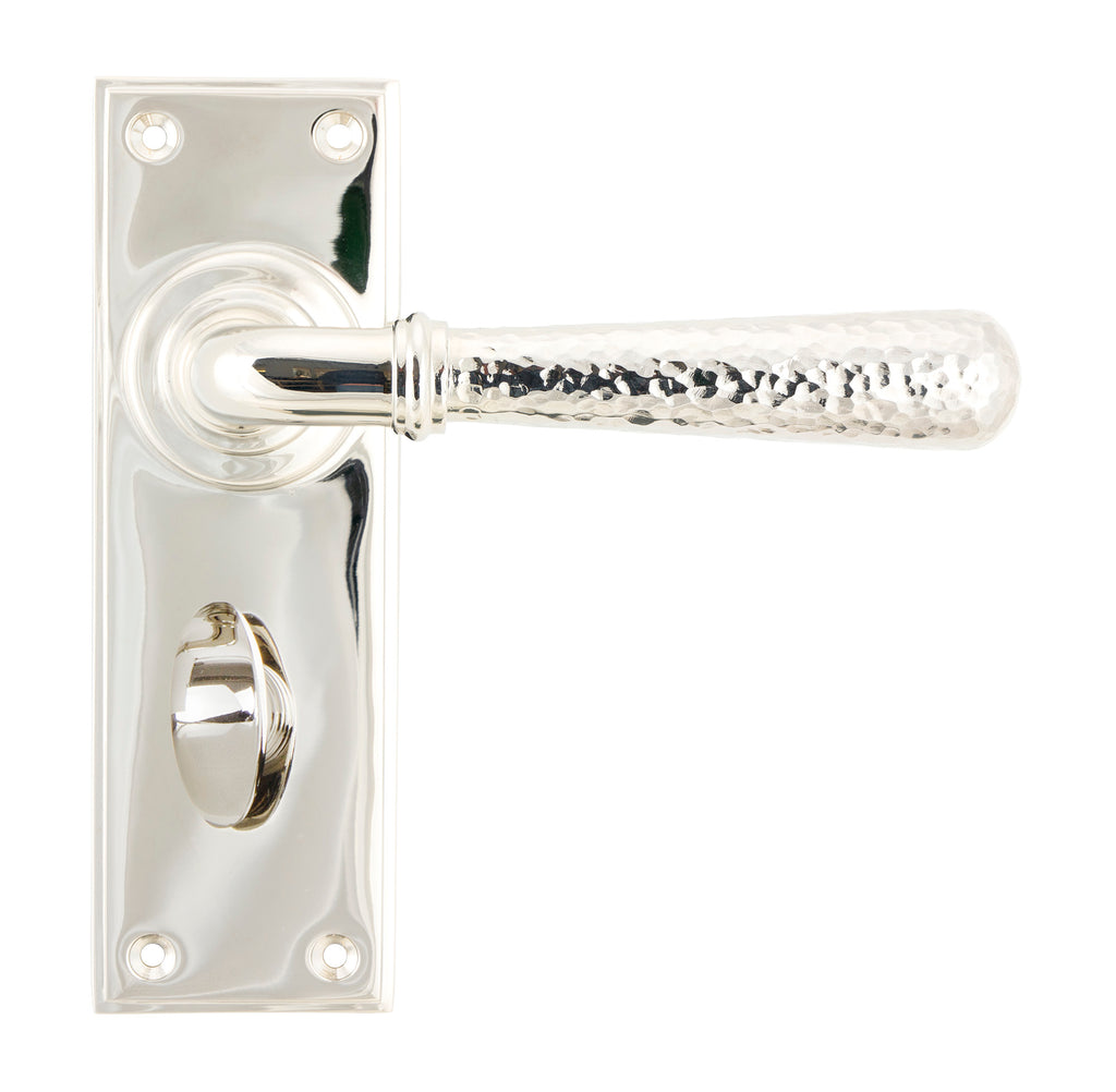 From The Anvil's Polished Nickel Hammered Newbury Lever Bathroom Set