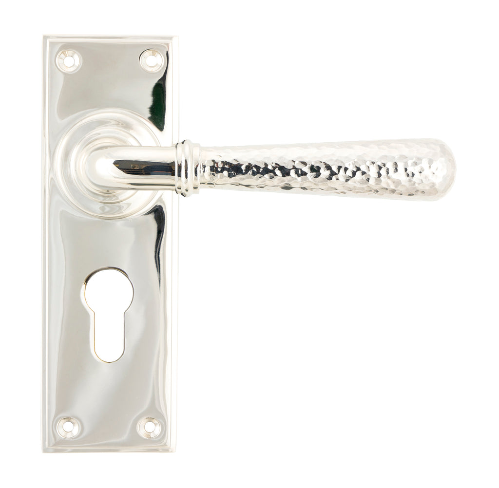 From The Anvil's Polished Nickel Hammered Newbury Lever Euro Lock Set