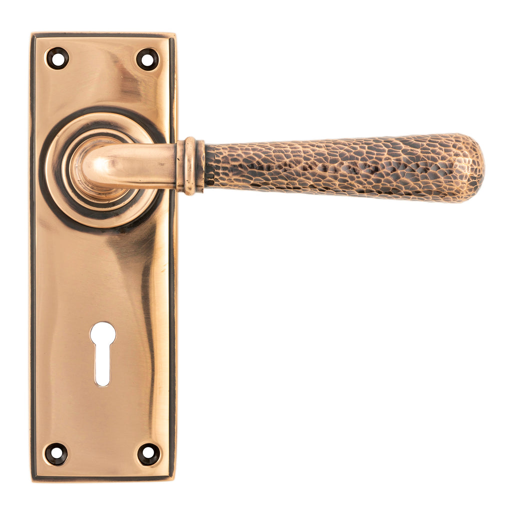 From The Anvil's Polished Bronze Hammered Newbury Lever Lock Set