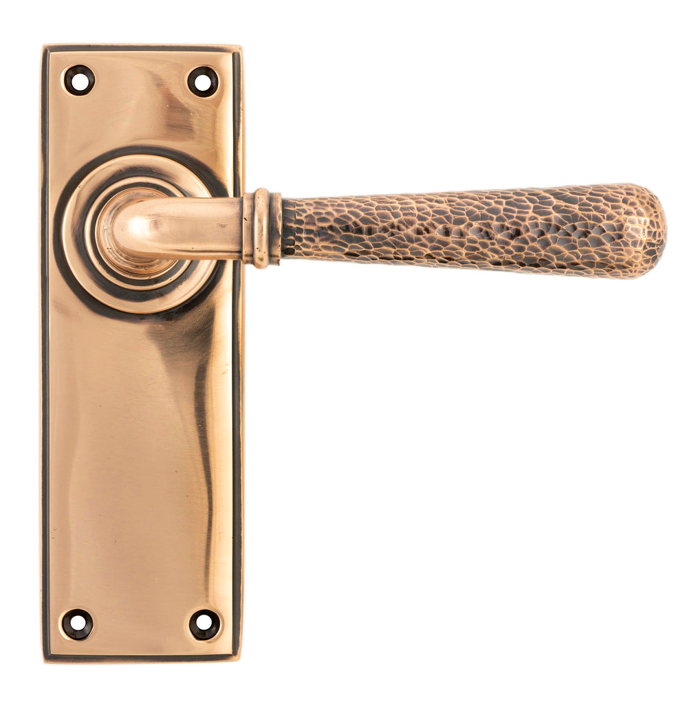 From The Anvil's Polished Bronze Hammered Newbury Lever Latch Set