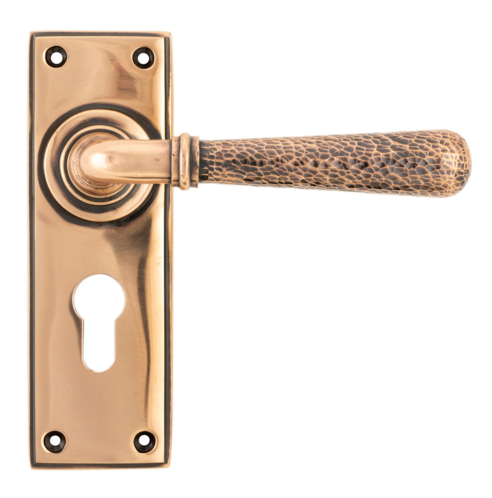 From The Anvil's Polished Bronze Hammered Newbury Lever Euro Lock Set