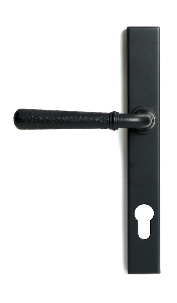 From The Anvil's Matt Black Hammered Newbury Slimline Espag. Lock Set