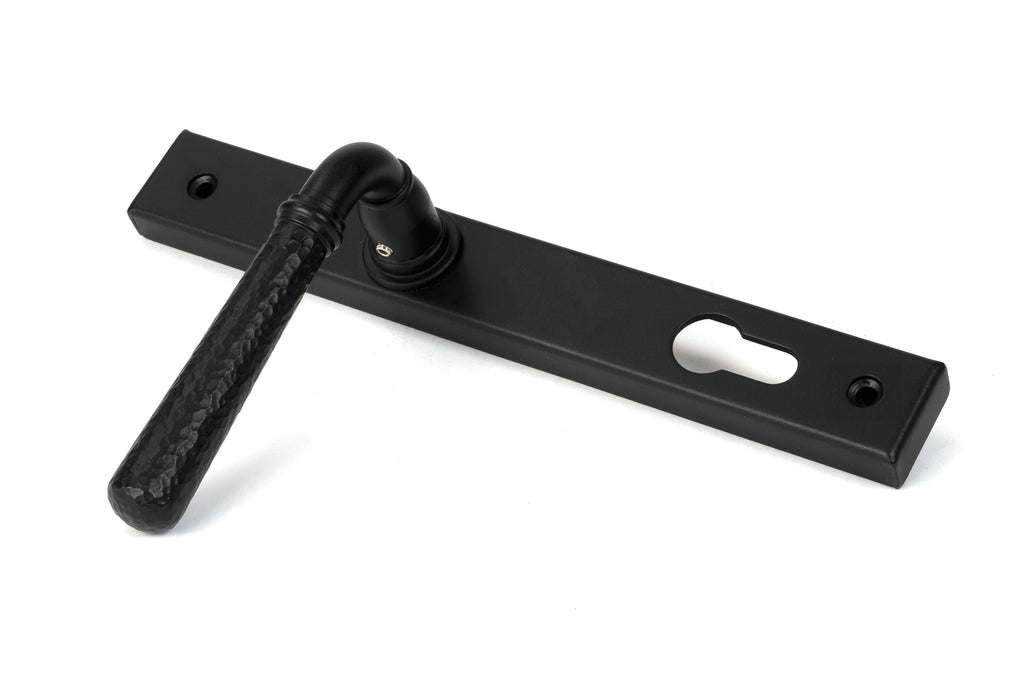 From The Anvil's Matt Black Hammered Newbury Slimline Espag. Lock Set