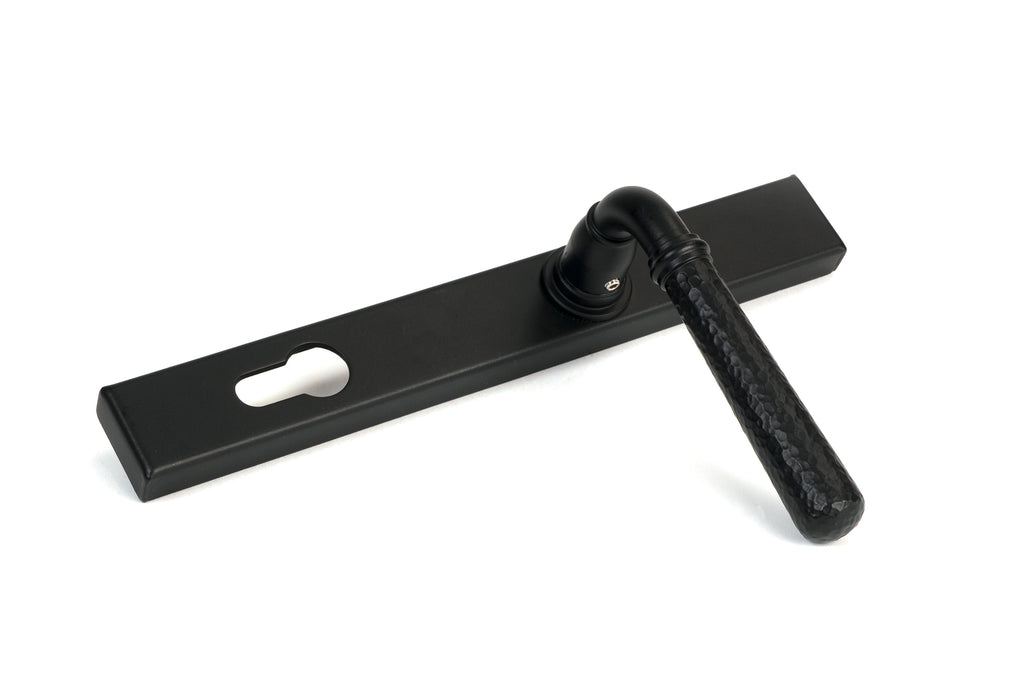 From The Anvil's Matt Black Hammered Newbury Slimline Espag. Lock Set