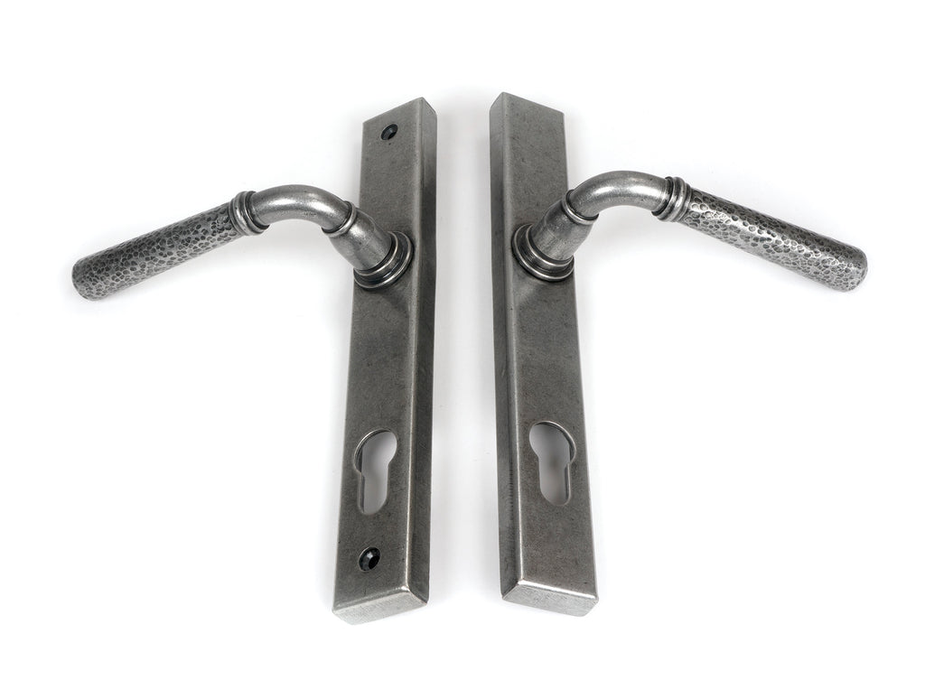 From The Anvil's Pewter Patina Hammered Newbury Slimline Espag. Lock Set